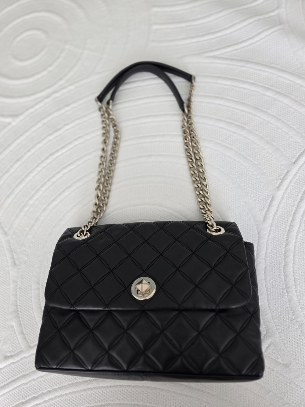 Kate Spade Natalia Classic Quilted Shoulder Bag with Chain Strap in Black